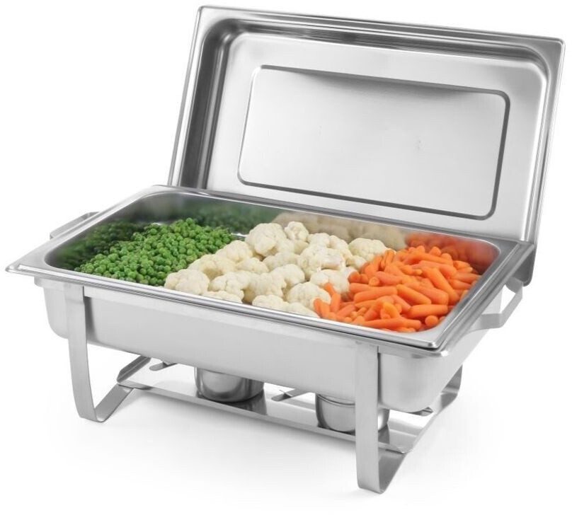 Chafing dish ouvert, bac garni de légumes chauds
